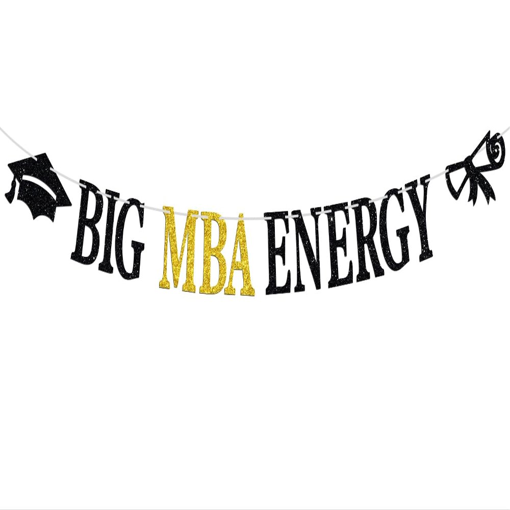Big MBA Energy Banner, Congrats Grad, Congratulations on Master of Business Administration Degree, College/Universary Graduation Party Decorations Supplies, Black and Gold Glitter