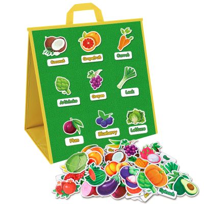 AKAYOK Foldable Felt Board for Toddlers Felt Pieces Fruit Vegetable Felt Flannel Board Pieces Learning Fruit Vegetable with Name Double Sided Felt Story Board Reusable Wall Hanging Gift for Kid