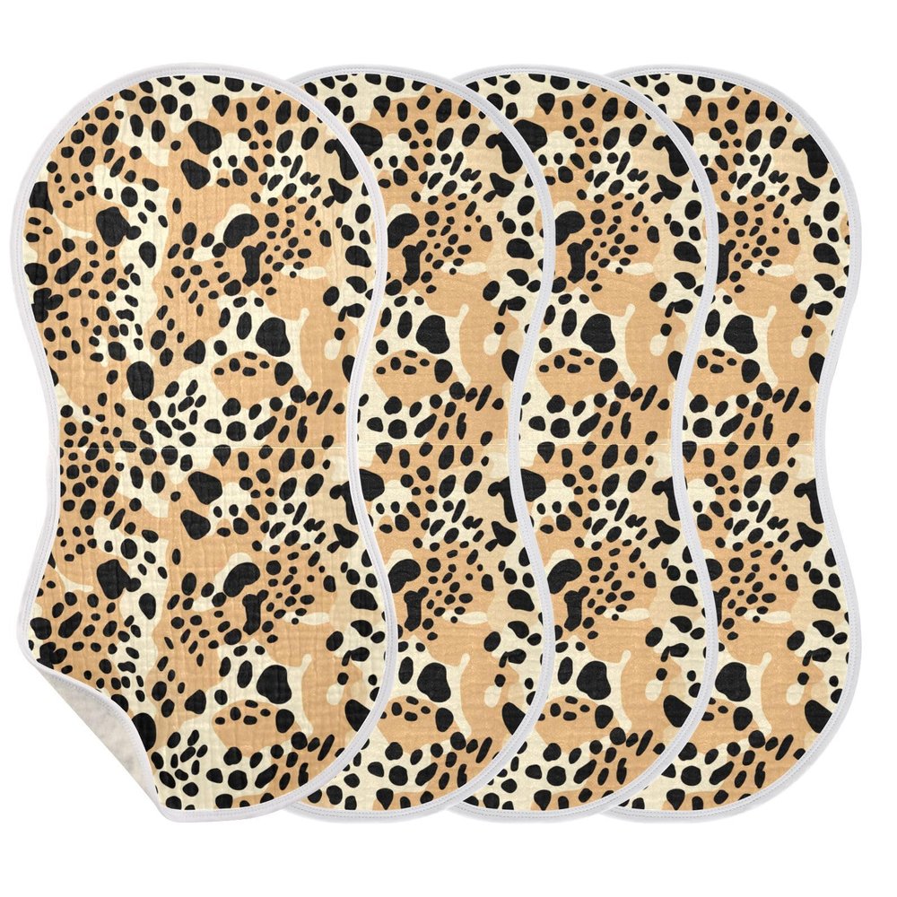 AMmao Brown Leopard Print Burp Cloths 4 Pack Muslin Burping Cloth Cotton Burp Towel Soft Absorbent Baby Burp Cloths for Boys Girls Newborn 22 x 11 in