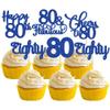 30 Pack Happy 80th Birthday Cupcake Toppers Dark Blue Glitter Eighty Cheers to 80 Years Old Birthday Cupcake Picks for Happy 80th Anniversary Party Cake Decorations view 1