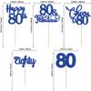 30 Pack Happy 80th Birthday Cupcake Toppers Dark Blue Glitter Eighty Cheers to 80 Years Old Birthday Cupcake Picks for Happy 80th Anniversary Party Cake Decorations view 2