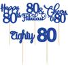 30 Pack Happy 80th Birthday Cupcake Toppers Dark Blue Glitter Eighty Cheers to 80 Years Old Birthday Cupcake Picks for Happy 80th Anniversary Party Cake Decorations view 3