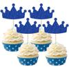 Ephlyn 24Pcs Crown Cupcake Toppers Glitter Queen Crown Cupcake Picks for Queen Princess Theme Baby Shower Girls Wedding Birthday Party Cake Decorations Supplies Dark Blue view 1