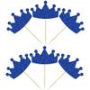 Ephlyn 24Pcs Crown Cupcake Toppers Glitter Queen Crown Cupcake Picks for Queen Princess Theme Baby Shower Girls Wedding Birthday Party Cake Decorations Supplies Dark Blue view 3