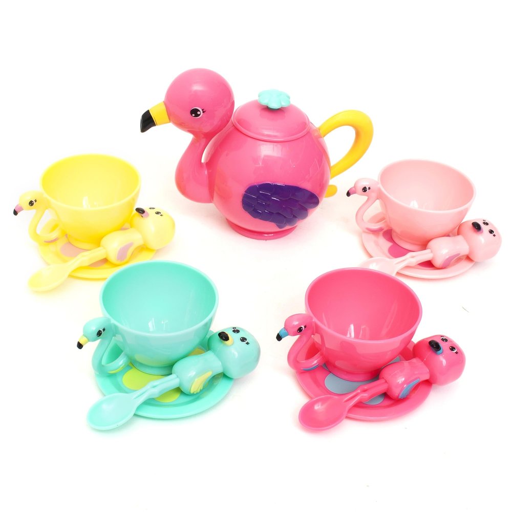 Boley Zoo Troop: Flamingo Tea Set - 13 Pieces - Animal Tea Party Set, Flamingo Tea Pot & Accessories, Food & Kitchen Pretend Play, Toddler & Kids Ages 2+