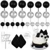 MEMOVAN 26pcs Man Birthday Cake Topper Black Boho Cake Topper Black Silver Balls Palm Leaves Cake Decorations for Man Boy Bohemian Black Silver Theme Wedding Baby Shower Birthday Party view 1