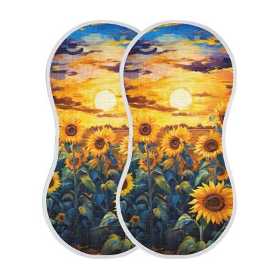 AMmao Sunset Sunflower Field Pattern Burp Cloths 2 Pack Muslin Burping Cloth Cotton Burp Towel Soft Absorbent Baby Burp Cloths for Boys Girls Newborn 22 x 11 in
