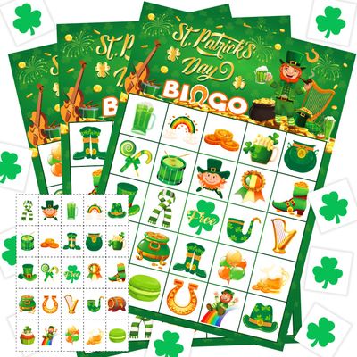 JGCWorker St. Patrick's Day Bingo Game - Fun Party Supplies for Kids Adults, 24 Players, Festive Irish Themed Craft Cards for School Classroom, Family Activities, and St. Patty's Party Favors