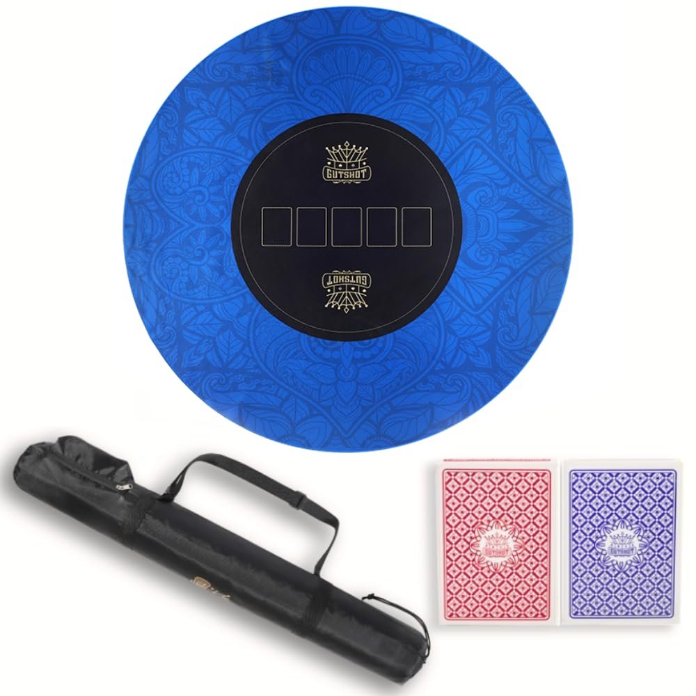 GUTSHOT Foldable Casino Quality Poker Mat | Water Resistant Poker Table Cloth, Soft Multi-Spandex | Blue 47x47 | Waterproof, Durable, Noise-Free Gameplay | Stylish Poker Table Top for Anywhere Gaming