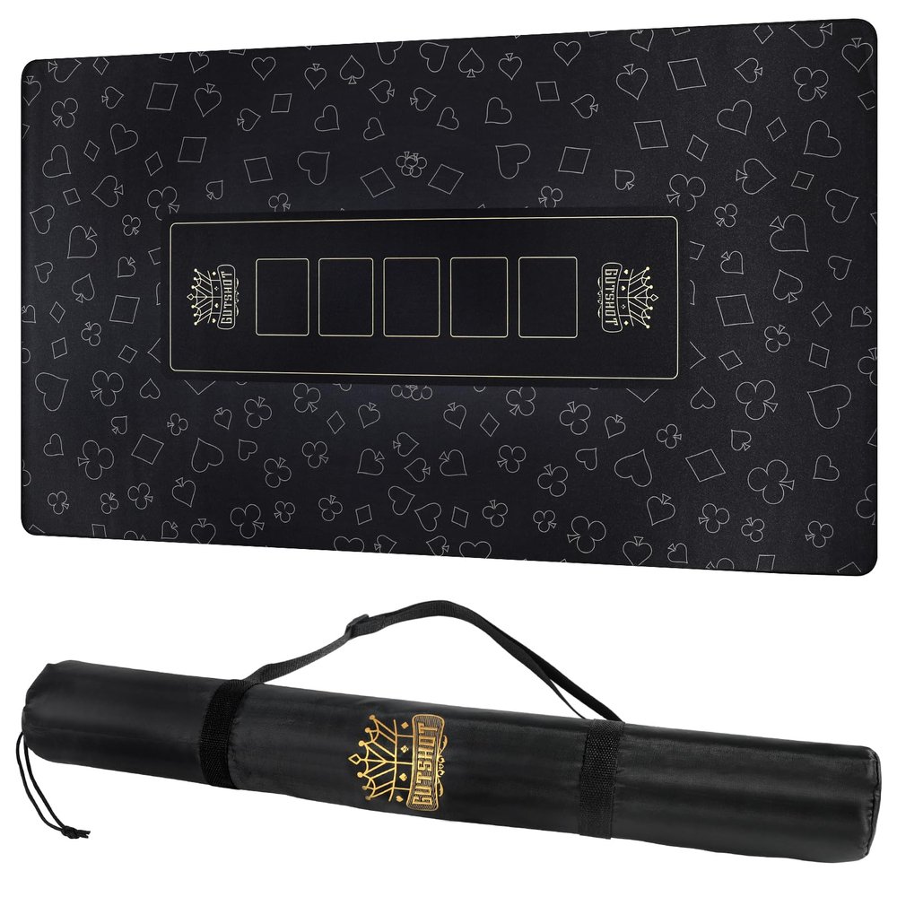 GUTSHOT Foldable Casino Quality Poker Mat | Water Resistant Poker Table Cloth, Soft Multi-Spandex | Black 47x27| Waterproof, Durable, Noise-Free Gameplay | Stylish Poker Table Top for Anywhere Gaming
