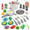 35Pcs Kids Kitchen Toy Accessories, Toddler Pretend Cooking Playset with Play Pots, Pans, Utensils, Cookware, Play Food Set, Toy Vegetables, Learning Gift for Girls & Boys (White) view 1