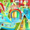 WELLFUNTIME Inflatable Water Double Slides Park with Blower, Bouncy Castle with Rainbow Water Curtain, with Shooting and Rock Climbing view 4