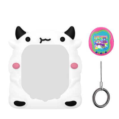 Protective Case for Tamagotchi Uni (2023) Virtual Pet Game Machine, Silicone Sleeve Skin Cover Cartoon Shape Protective Shell with Finger Lanyard (White)