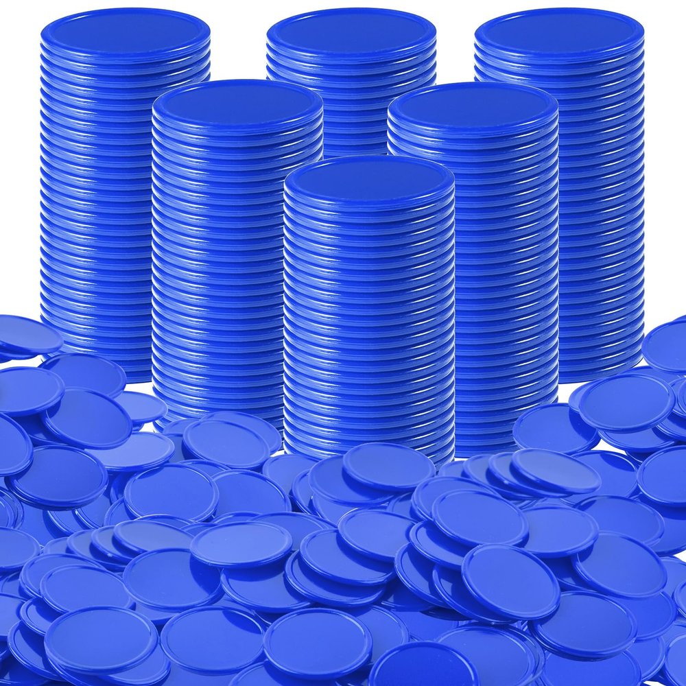 Coopay 600 Pieces Plastic Poker Chips Learning Counters Disks Bingo Chip Counting Discs Markers for Math Practice and Poker Card Game Tokens, Teaching Rewards, 38 mm/ 1.5 Inches (Blue)