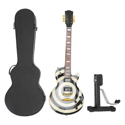 Tyenaza Miniature Guitar Model, 9.8in Mini Musical Instrument Simulation Innovative Black White Circle Wooden Miniature Electric Guitar for Collection Present