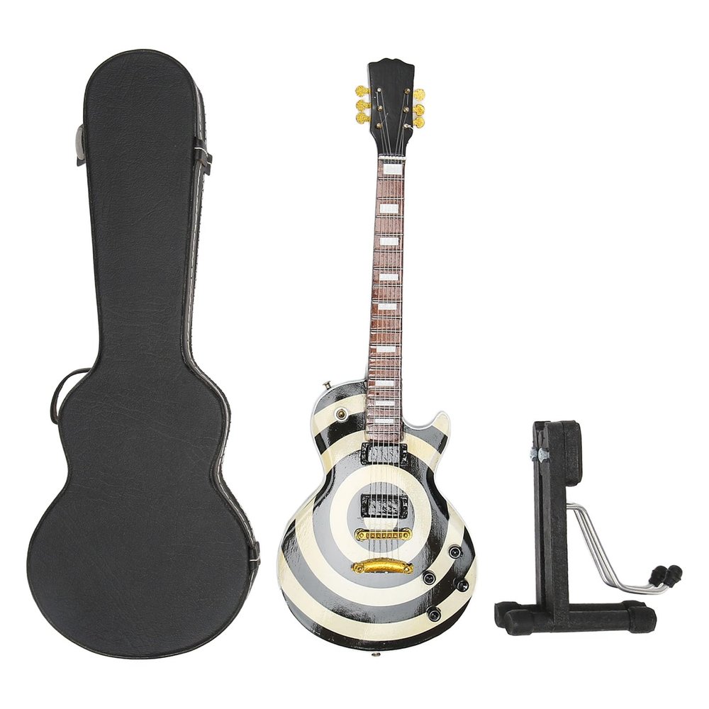Tyenaza Miniature Guitar Model, 9.8in Mini Musical Instrument Simulation Innovative Black White Circle Wooden Miniature Electric Guitar for Collection Present