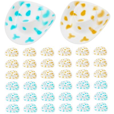 LUOZZY 40pcs Mini Western Cowboy Hat Blue/Yellow and White Cowgirl Hat for DIY Crafts Plastic Miniature Doll Dress Hat Dollhouse Accessories