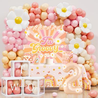 YJDFWAUT Two Groovy Party Decorations, Two Groovy Birthday Party Supplies, Daisy Groovy 2nd Birthday Dcor, Daisy Boho Rainbow Second Bday Decor for Baby Girl