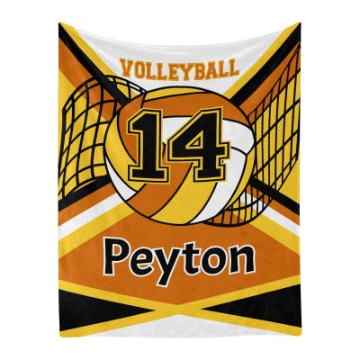 Volleyball Orange Gold White Personalized Baby Blanket with Name Soft Throw Fleece Blankets for Girls Boys Newborn Infants Kids Shower Birthday Gift 30X40 inch