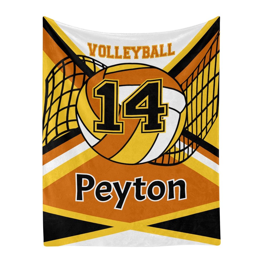 Volleyball Orange Gold White Personalized Baby Blanket with Name Soft Throw Fleece Blankets for Girls Boys Newborn Infants Kids Shower Birthday Gift 30X40 inch