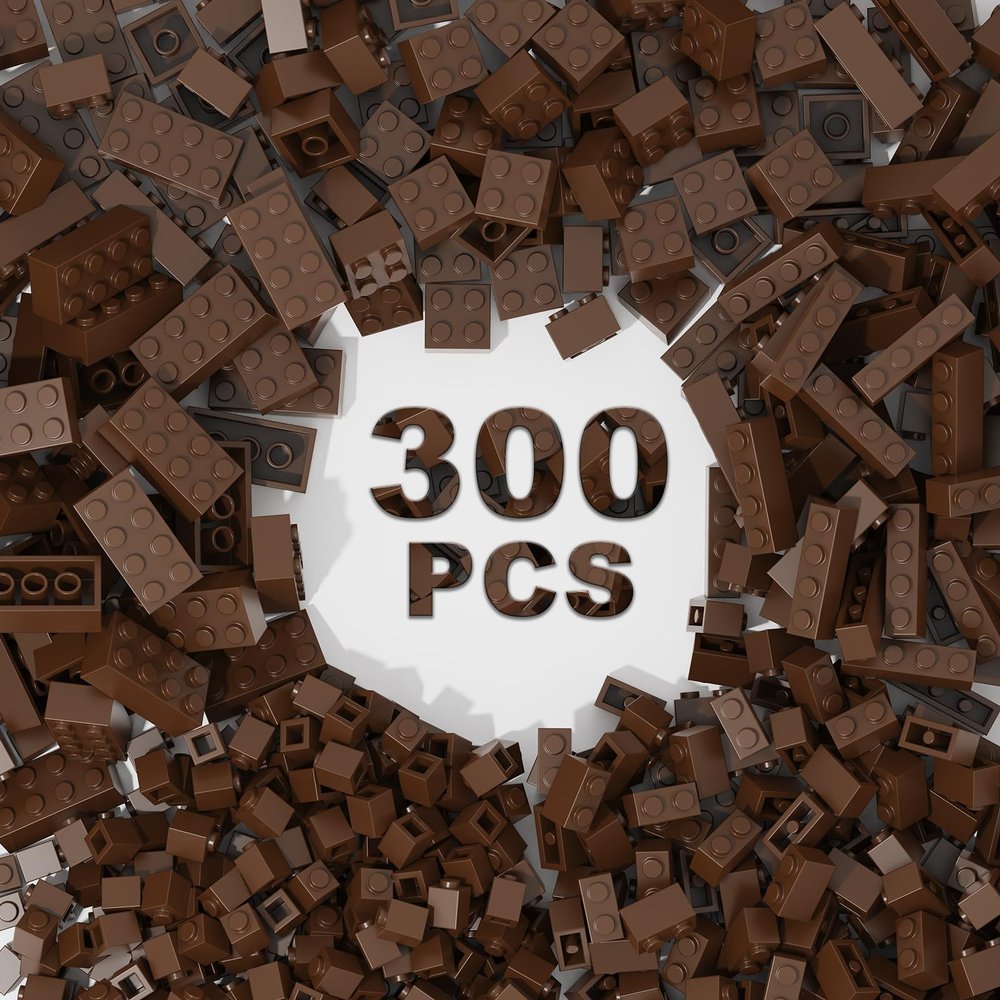 WEBRICK 300 Pcs Classic Building Bricks, Brown Bulk Bricks,Compatible with Major Brands Parts and Pieces, Creative Building Block Toys for Boys Girls Ages 6 7 8 9 10 Year Old