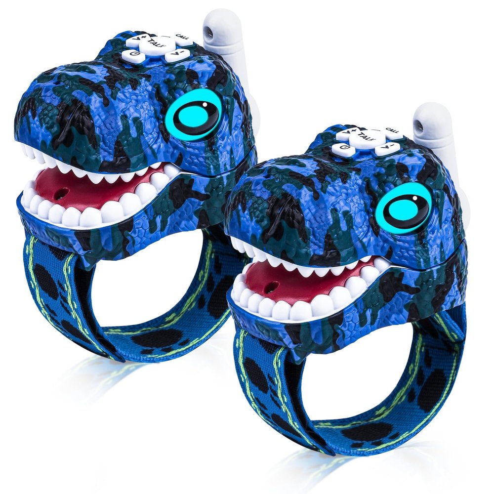 AZYFEI Dinosaur Walkie Talkies for Kids - 2 Way Radios Toys for Boys & Girls Ages 3-12 - Long Range, 3 Channels - Outdoor Adventure, Camping, Hiking Gifts Birthday Gifts (Blue)