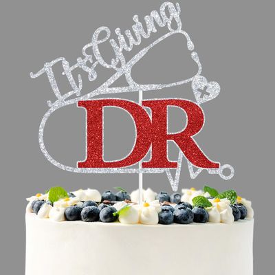 Red Glitter It's Giving DR Cake Topper, Class of 2026/Congrats Nurse/Congrats DR, 2026 Graduation Party Decorations Supplies