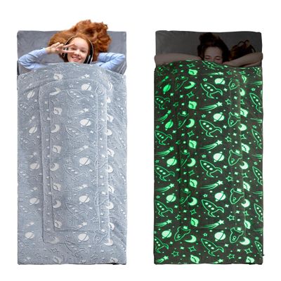 HOMBYS Glow in the Dark Sleeping Bags for 10~12 Years Old Kids, 84"x30" Soft Kids Nap Mat with Pillow and Blanket for Daycare School, Grey Travel Sleep Bag for Childern Girls Boys Truck Travel Camping