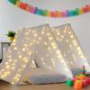 Halloscume 2 Pack Teepee Sleepover Tent with Light String Inflatable Airbed Air Pump White Fitted Sheets Washable Foldable Play Tent for Slumber Party Indoor Outdoor view 1