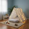 Halloscume 2 Pack Teepee Sleepover Tent with Light String Inflatable Airbed Air Pump White Fitted Sheets Washable Foldable Play Tent for Slumber Party Indoor Outdoor view 4