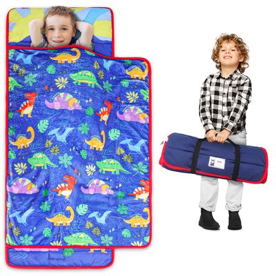 TANOSHII Kids Nap Mat Set 53x21  Includes Pillow and Fleece Blanket  Daycare and Preschool Must Haves for Toddlers  Dinosaur Pattern