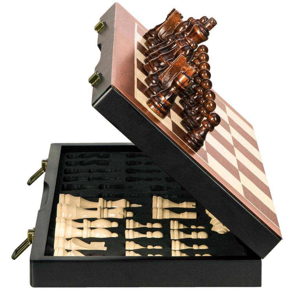 BIVOMON Chess Magnetic Wooden Chess Set 15" Unique Chess Board Game with Chess Pieces Storage Slots, Tournament Portable Folding Travel Chess Sets for Kids Adults Beginner and Pros, 2 Extra Queens