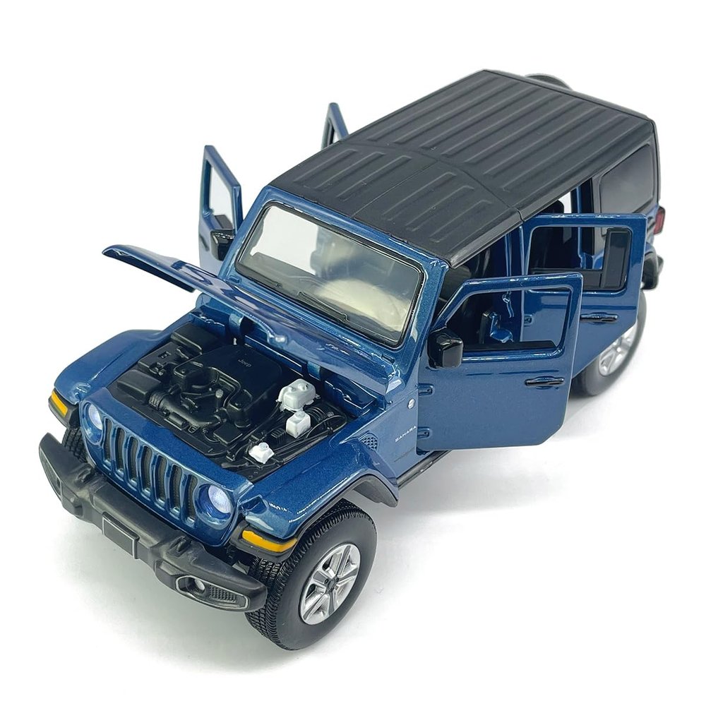 4 Door Wrangler Sahara Hard Top SUV Model Car Diecast Toy Cars 1/32 Scale Metal Vehicle Children's Die-cast Vehicles, Doors Open, Light Sound, Toys for Boys Gifts Kids Adults Men Collection, Blue