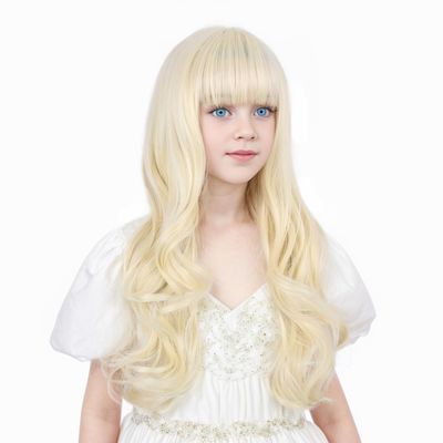 Ufindcos Light Blonde Wigs for Kids Girls Long Wavy Curly Blonde Child Wig Blond Wig with Bangs