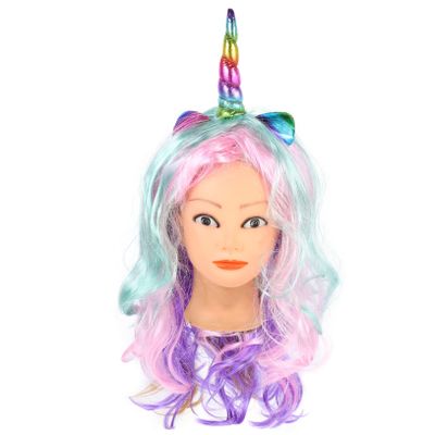 DOITOOL Colorful Long Wave Unicorn Wig with Bangs Curly Cosplay Hairpiece for Festivals Halloween and Themed Parties Featuring Vibrant Colors and Unicorn Ears
