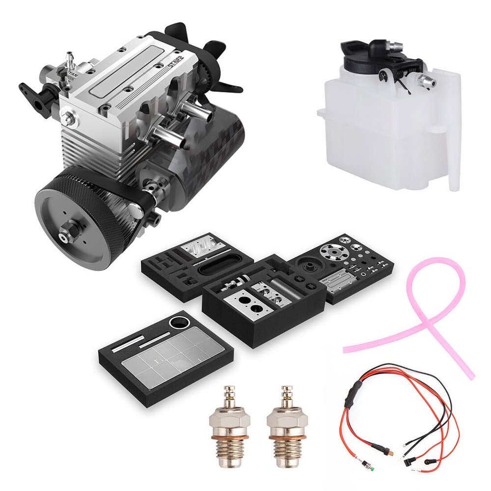 Luminda SEMTO Engine ST-NF2 Model Kit, Mini Inline Double-Cylinder Four-Stroke Air-Cooled IC Engine Model with Ignition Power Module,F-Type Electric Plug,Fuel Tank & Oil Pipe