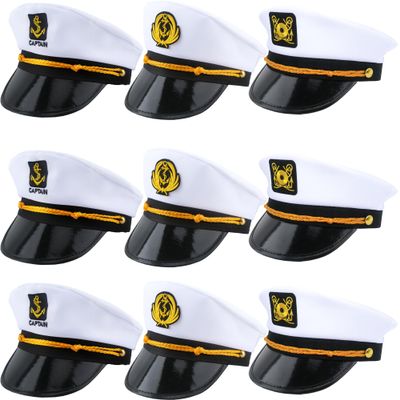 SGBETTER 9 Pack Adjustable Captain Hat Sailor Navy Hat Yacht Marine Admiral Hat for Men Women Halloween Costume Accessory, 3 Styles