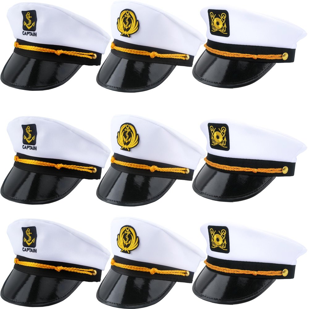 SGBETTER 9 Pack Adjustable Captain Hat Sailor Navy Hat Yacht Marine Admiral Hat for Men Women Halloween Costume Accessory, 3 Styles