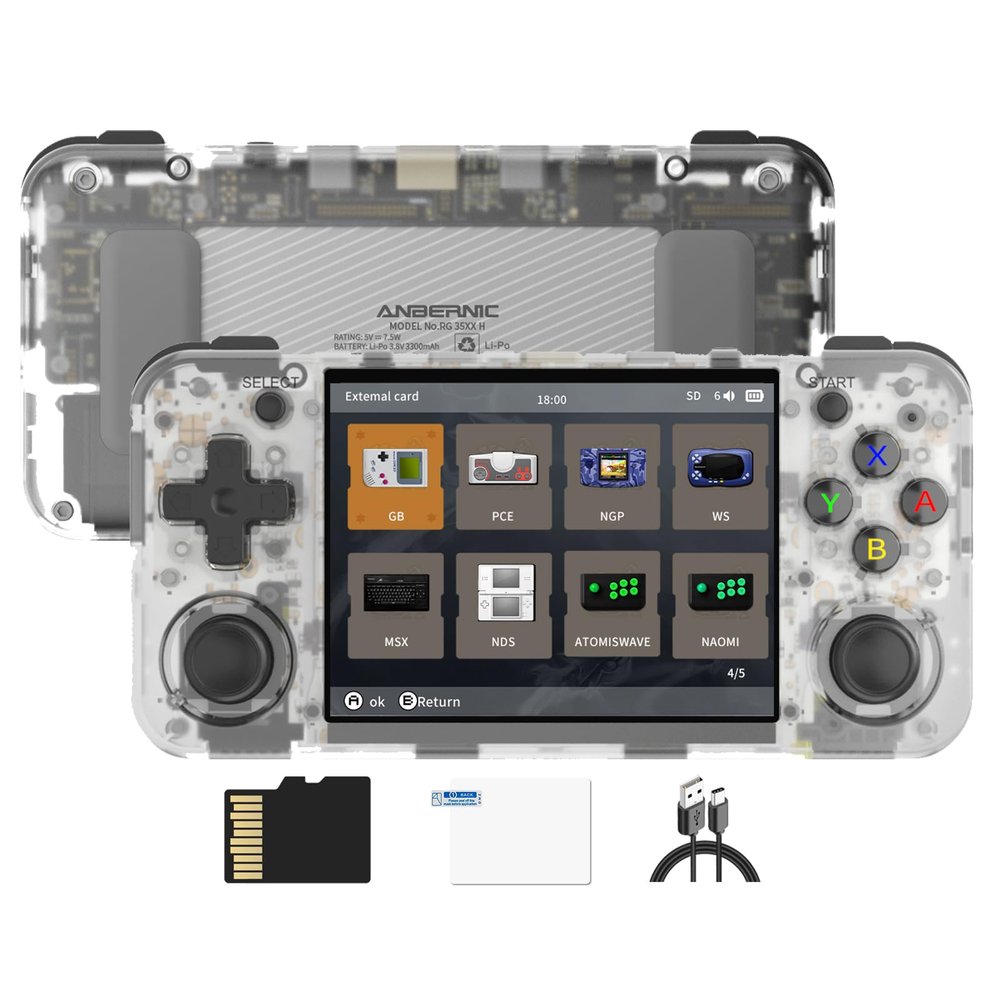 Anbernic RG35XX H Retro Handheld Game Console, 3.5" IPS OCA Screen, Linux System, 64GB Preloaded Classic Games, WiFi Bluetooth, HDMI Output, Ideal for Travel Commute Home Outdoor White