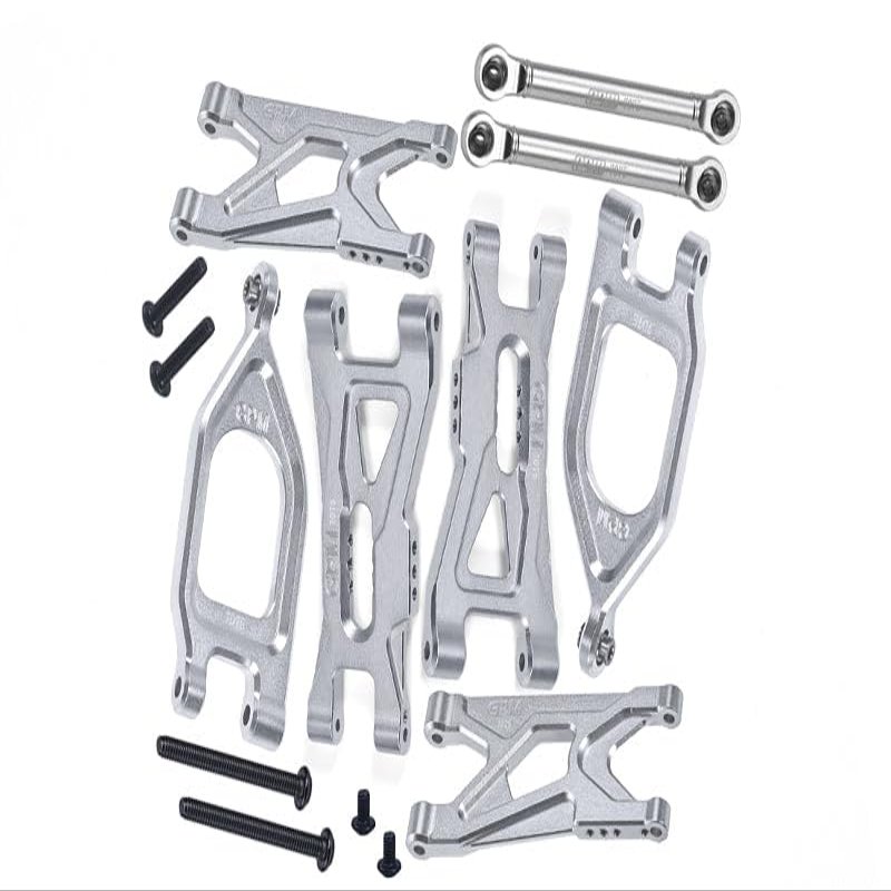 Aluminum 7075 Front Upper & Lower Suspension Arms + Rear Suspension Arms & Link Rod For Arrma 1/10 GORGON 4X2 Mega 550 Brushed Monster Truck-ARA3230 Upgrade Parts - Silver