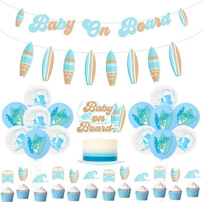 kreat4joy Surf Baby Shower Decorations - Surfboard Balloons, Cake & Cupcake Toppers, Banner Garland for Boy & Girl