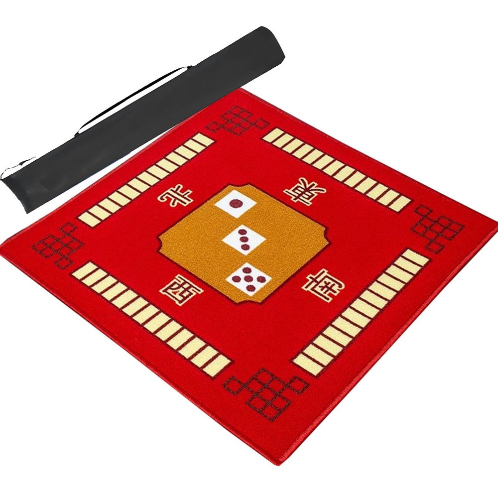 Anti-Slip Noise Reduction Playmat, Mahjong Table Mat, Dominoes Poker Cards Board Games Tabletop Cover Mat with Carrying Bag (Color : Red, Size : 30.7x30.7inch)