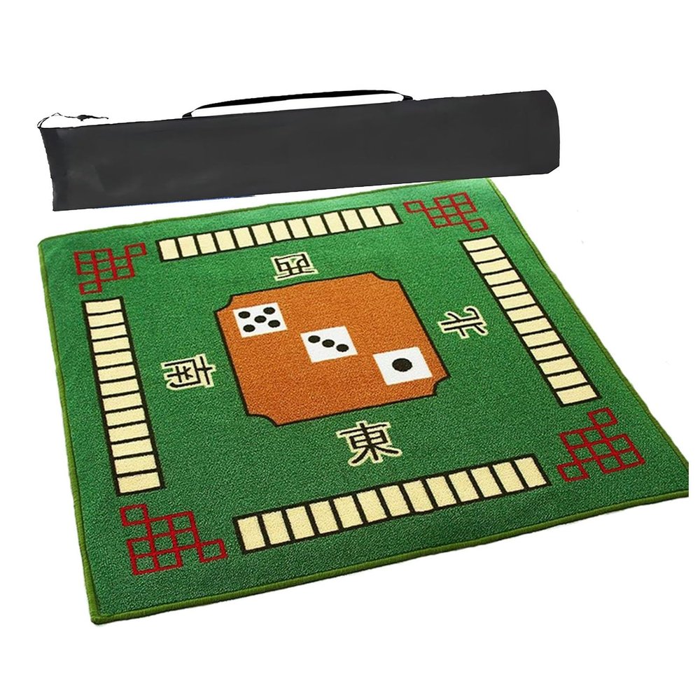 Anti-Slip Noise Reduction Playmat, Mahjong Table Mat, Dominoes Poker Cards Board Games Tabletop Cover Mat with Carrying Bag (Color : Green, Size : 34.7x34.7inch)