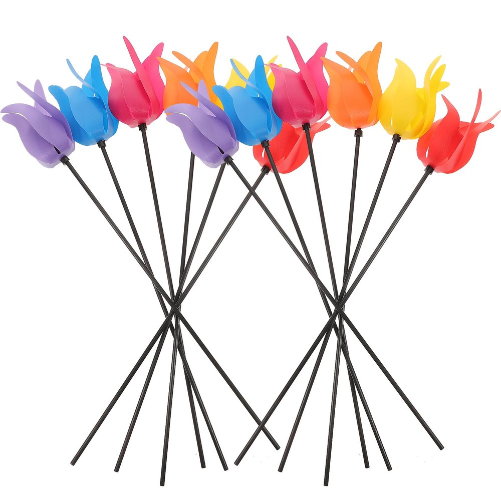 12pcs Tulip Windmill Tulips Artificial Flowers Garden Whirligigs Outside Toys for Decorations Garden Spinners Outdoor Plants Wind Stake Sculpture Large Plastic Child