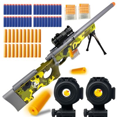 AGM MASTECH AWM Foam Dart Blaster, Shell Ejecting Model with Scope, Metal Components, Foldable Stock, 40 Darts, 20 Shells. Tactical CS Game Prop for Teens 14+ and Adults (Camo Green)