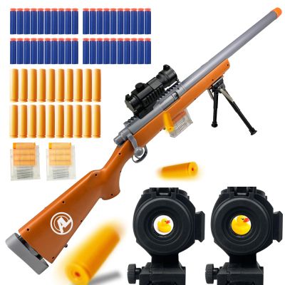 AGM MASTECH M24 Foam Blaster, Shell Ejecting, Safety Switch, Adjustable Stock 41.8 Inch, Scope, 40 Darts, 20 Casings, 2 Mags, Tactical Game Gear for Teens 14+ years Adults(Brown)