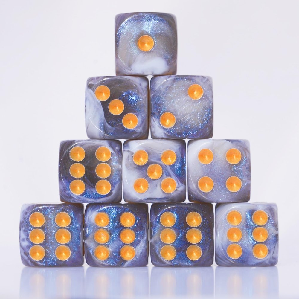 10 PC D6 dice 16mm Acrylic Dice Set for RPG MTG DND Dice Table Games and Board Games (Gray + Blue)
