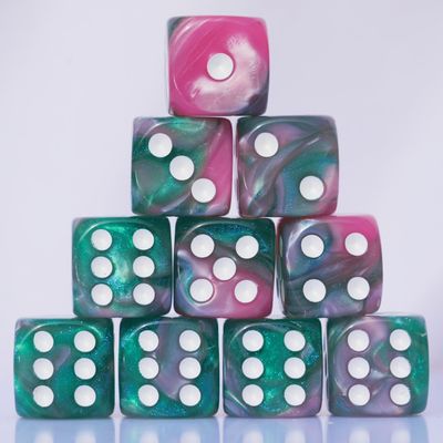 ToysCentral Basics 10 PC 16mm Acrylic Dice Set for RPG MTG DND Dice Table Games and Board Games (Pink + Green)