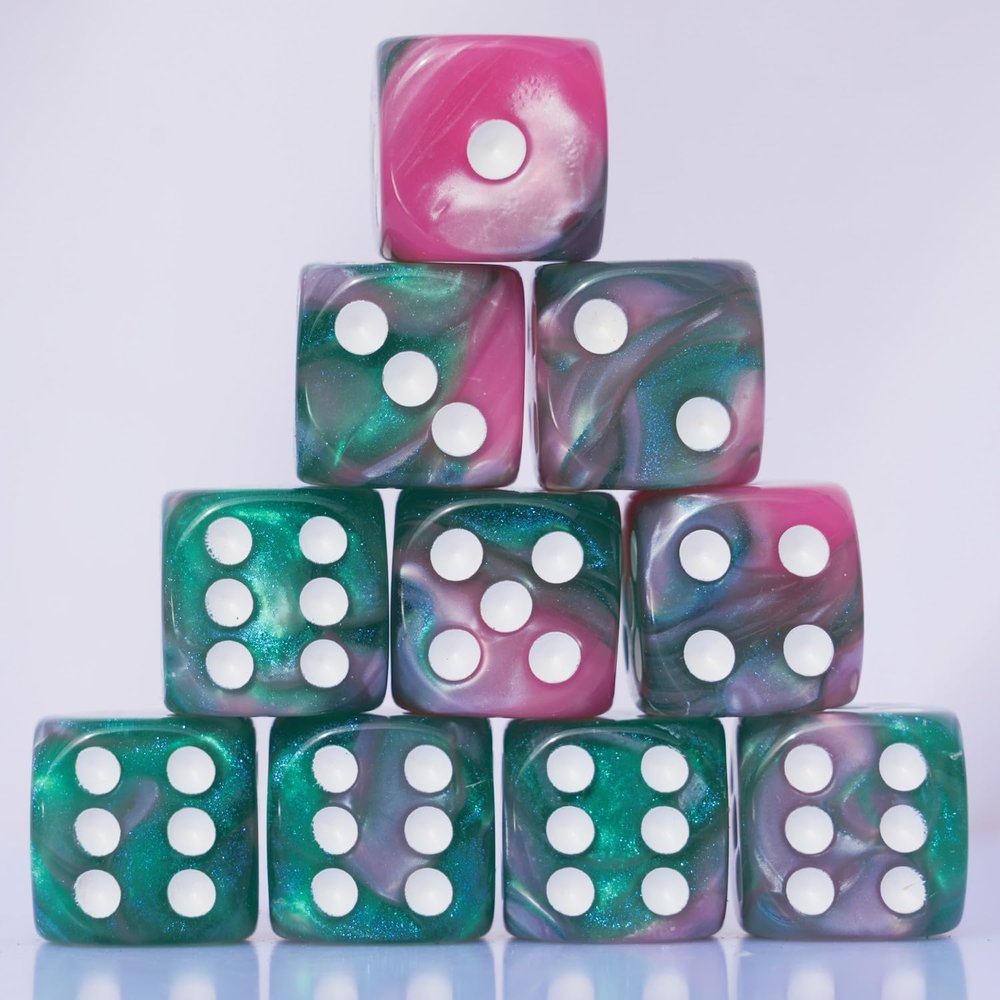 ToysCentral Basics 10 PC 16mm Acrylic Dice Set for RPG MTG DND Dice Table Games and Board Games (Pink + Green)