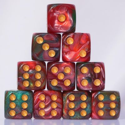 10 PC D6 dice 16mm Acrylic Dice Set for RPG MTG DND Dice Table Games and Board Games (Red + Green)